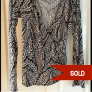 Dark brown & white faux wrap top